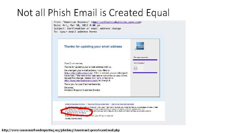 Not all Phish Email is Created Equal http: //www. consumerfraudreporting. org/phishing/American. Express. Scam. Email.