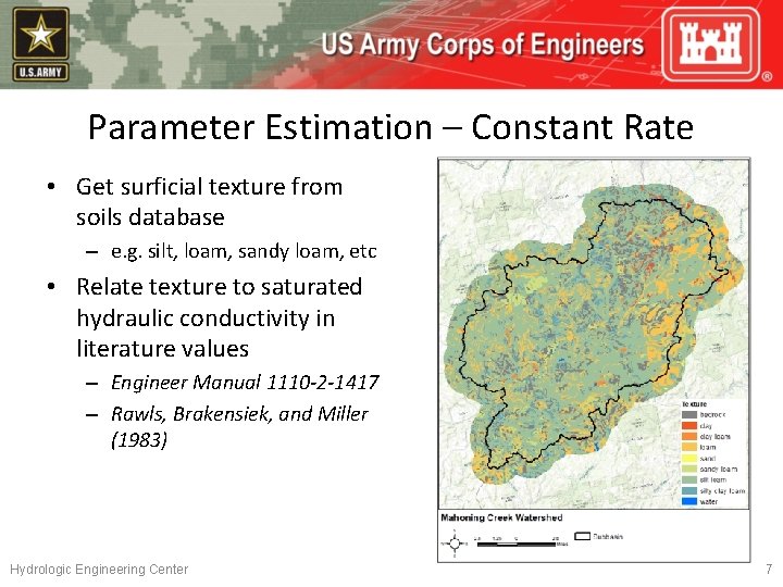 Parameter Estimation – Constant Rate • Get surficial texture from soils database – e.