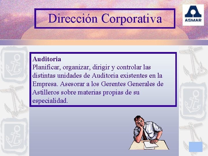 Dirección Corporativa Auditoria Planificar, organizar, dirigir y controlar las distintas unidades de Auditoria existentes