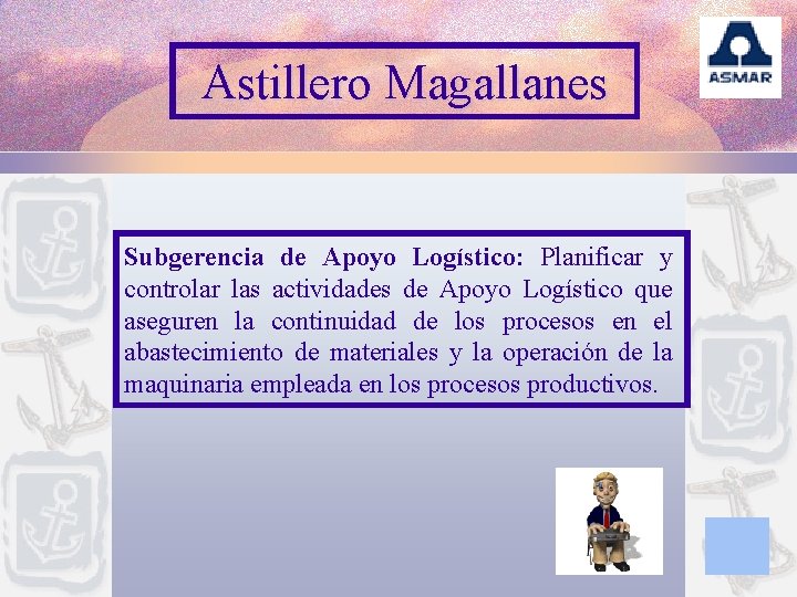 Astillero Magallanes Subgerencia de Apoyo Logístico: Planificar y controlar las actividades de Apoyo Logístico