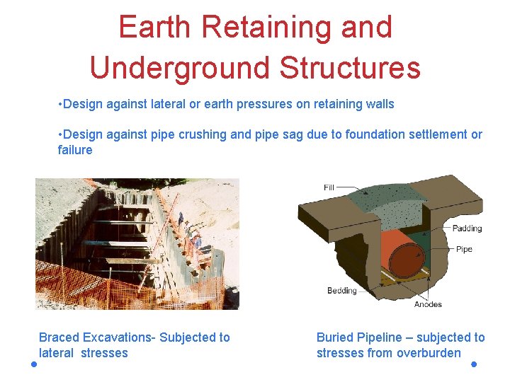 Earth Retaining and Underground Structures • Design against lateral or earth pressures on retaining