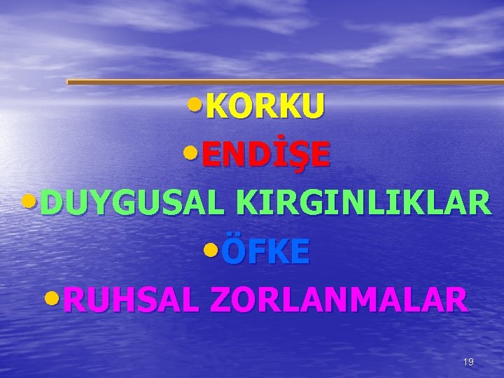  • KORKU • ENDİŞE • DUYGUSAL KIRGINLIKLAR • ÖFKE • RUHSAL ZORLANMALAR 19