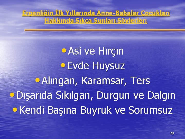 Ergenliğin İlk Yıllarında Anne-Babalar Çocukları Hakkında Sıkça Şunları Söylerler: • Asi ve Hırçın •