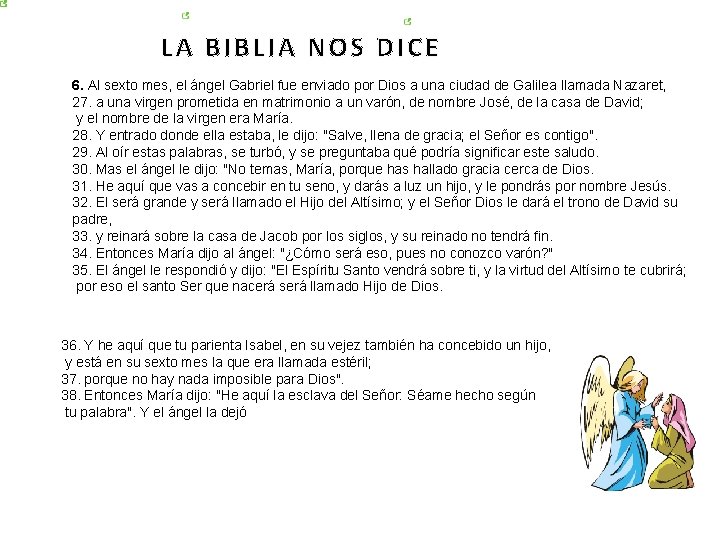 LA BIBLIA NOS DICE 6. Al sexto mes, el ángel Gabriel fue enviado por