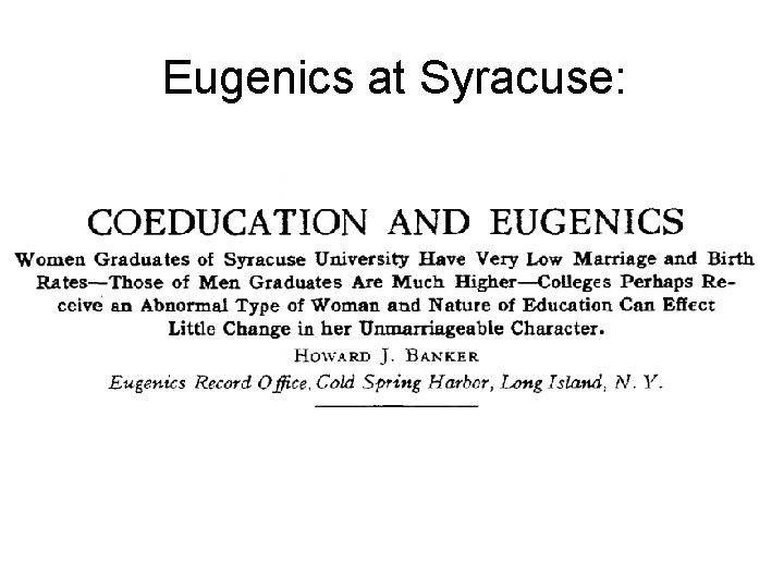 Eugenics at Syracuse: 