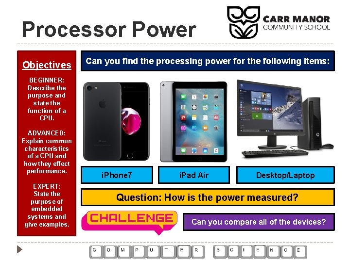 Processor Power Objectives Can you find the processing power for the following items: BEGINNER: