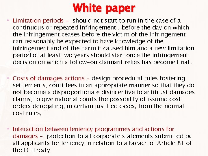 White paper Limitation periods - should not start to run in the case of