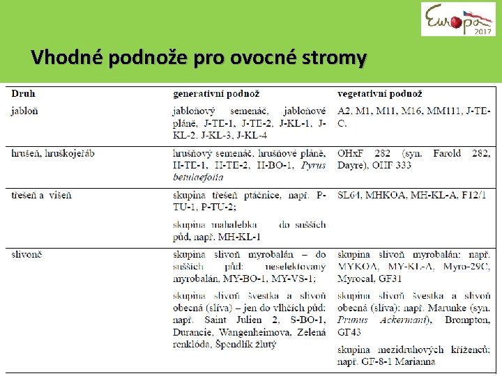 Vhodné podnože pro ovocné stromy 