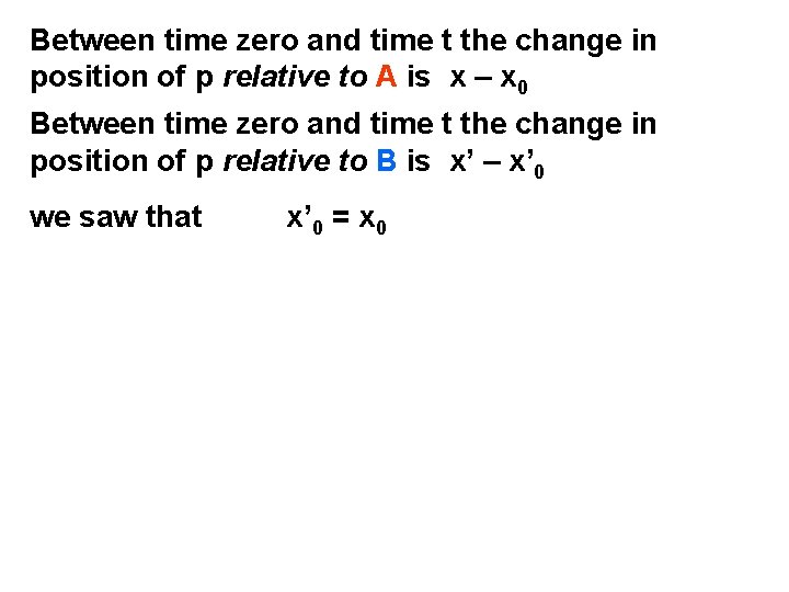 Between time zero and time t the change in position of p relative to