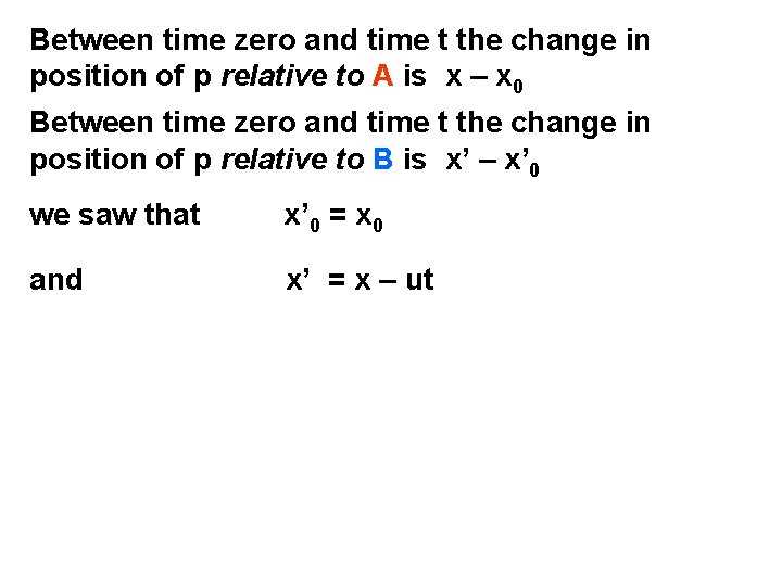 Between time zero and time t the change in position of p relative to