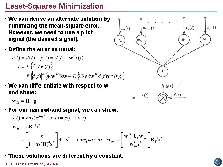 Least-Squares Minimization • We can derive an alternate solution by minimizing the mean-square error.
