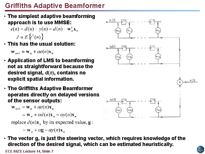 Griffiths Adaptive Beamformer • The simplest adaptive beamforming approach is to use MMSE: •