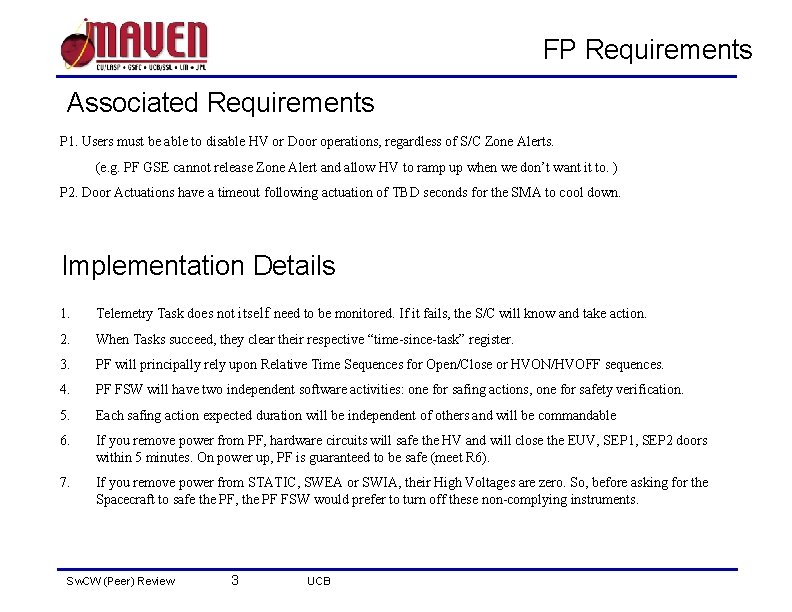 FP Requirements Associated Requirements P 1. Users must be able to disable HV or