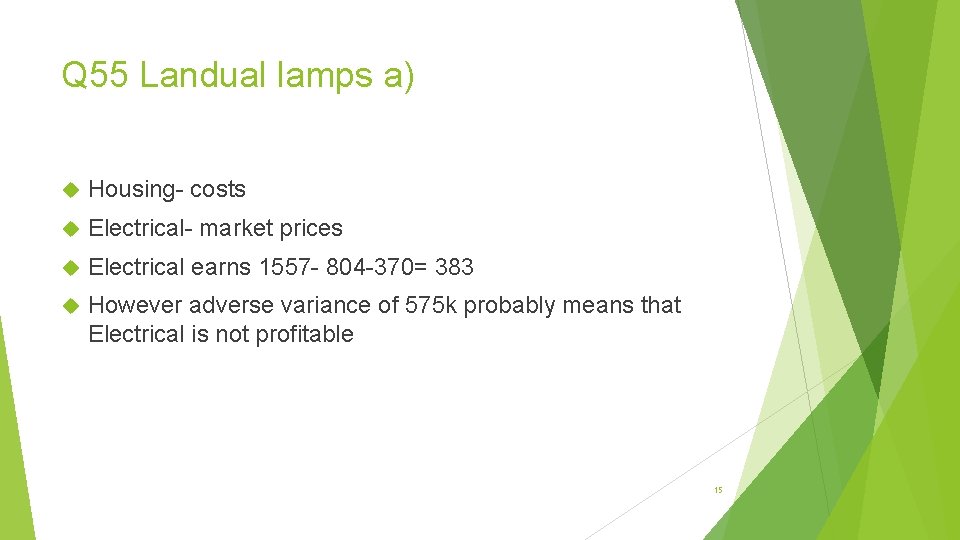 Q 55 Landual lamps a) Housing- costs Electrical- market prices Electrical earns 1557 -
