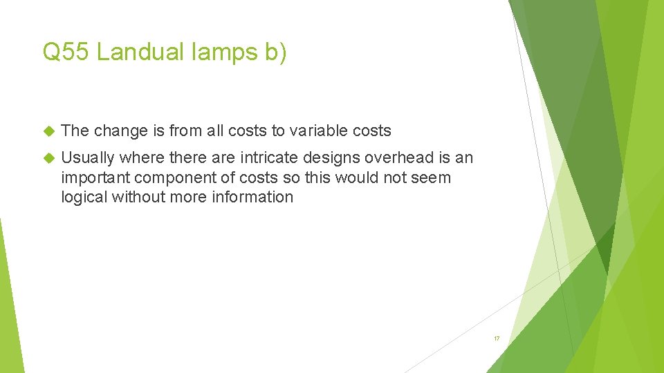 Q 55 Landual lamps b) The change is from all costs to variable costs