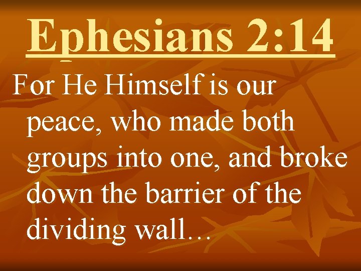 Ephesians 2: 14 For He Himself is our peace, who made both groups into