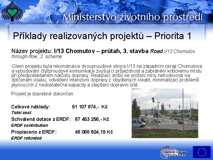 Příklady realizovaných projektů – Priorita 1 Název projektu: I/13 Chomutov – průtah, 3. stavba