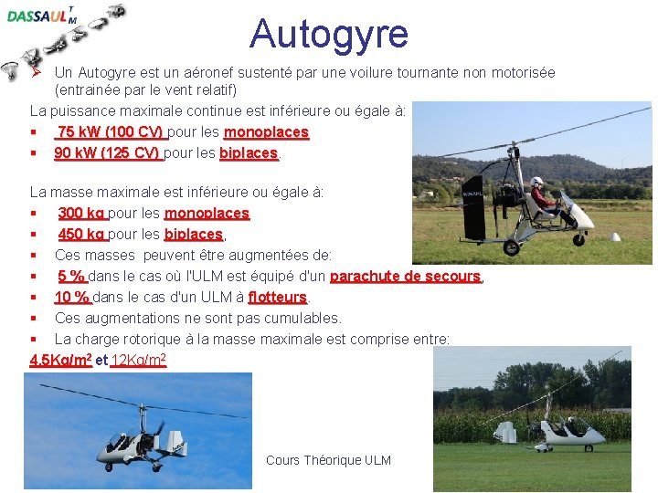 Autogyre Ø Un Autogyre est un aéronef sustenté par une voilure tournante non motorisée