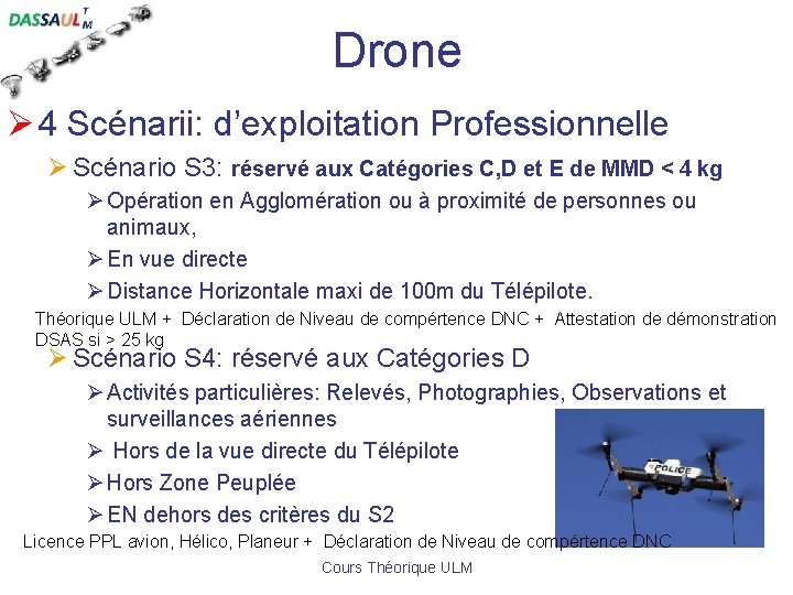 Drone Ø 4 Scénarii: d’exploitation Professionnelle Ø Scénario S 3: réservé aux Catégories C,