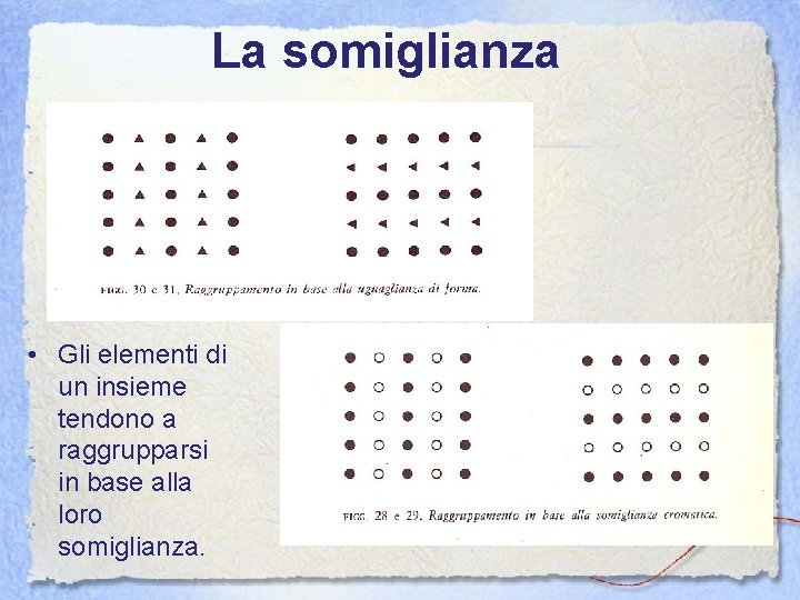 La somiglianza • Gli elementi di un insieme tendono a raggrupparsi in base alla