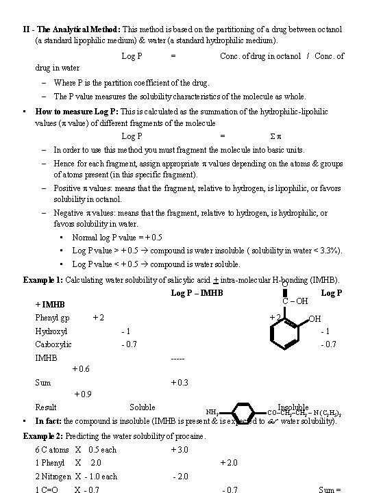 II - The Analytical Method: This method is based on the partitioning of a II - The Analytical Method: This method is based on the partitioning of a