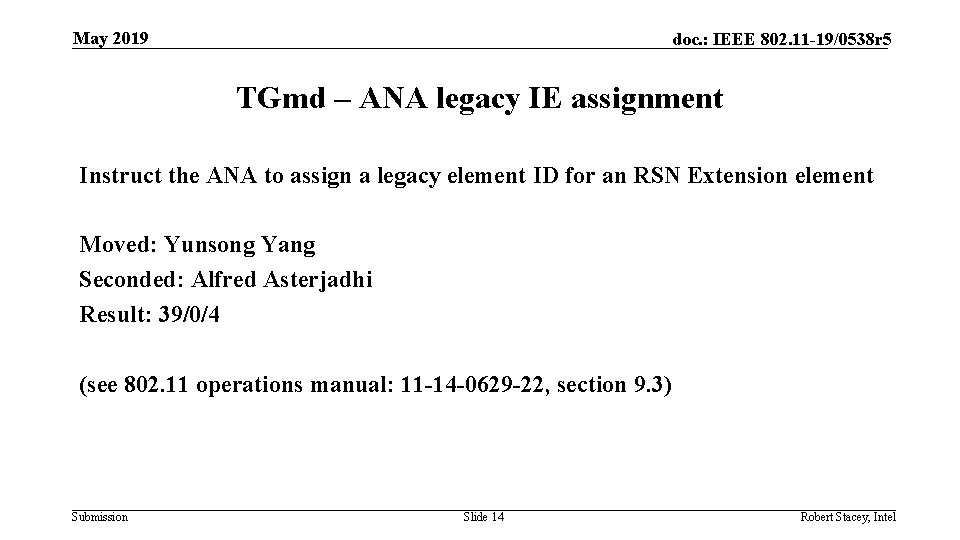 May 2019 doc. : IEEE 802. 11 -19/0538 r 5 TGmd – ANA legacy