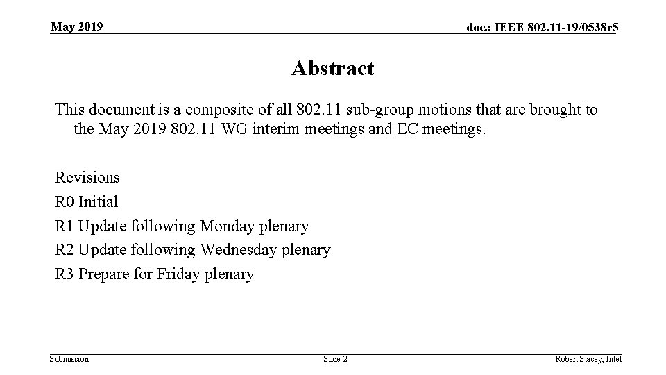 May 2019 doc. : IEEE 802. 11 -19/0538 r 5 Abstract This document is