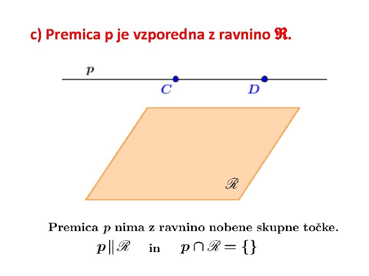 c) Premica p je vzporedna z ravnino . 