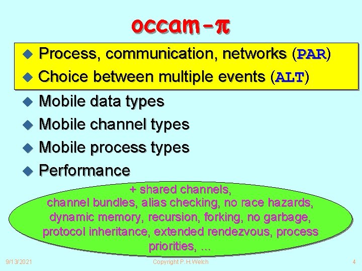 Occam Ris occam Basics Peter Welch phwkent ac uk Concurrency