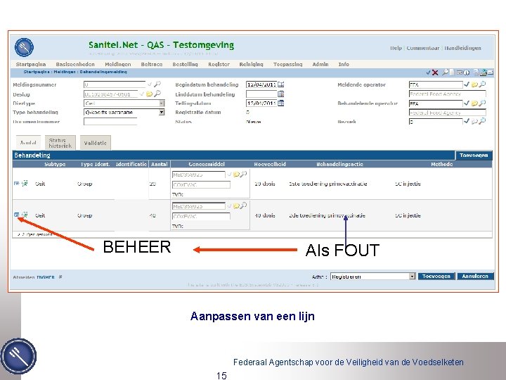 BEHEER Als FOUT Aanpassen van een lijn Federaal Agentschap voor de Veiligheid van de