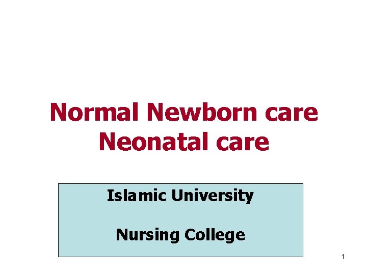 Normal Newborn care Neonatal care Islamic University Nursing College 1 