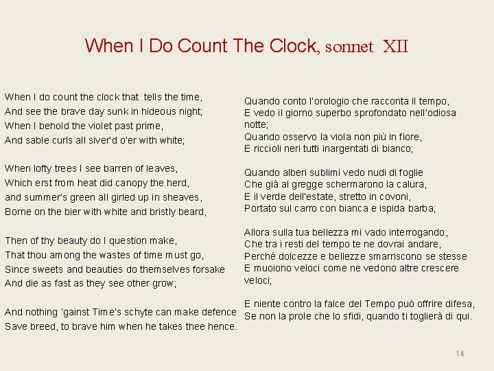When I Do Count The Clock, sonnet XII When I do count the clock
