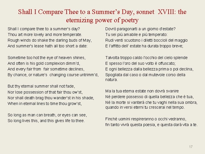 Shall I Compare Thee to a Summer’s Day, sonnet XVIII: the eternizing power of