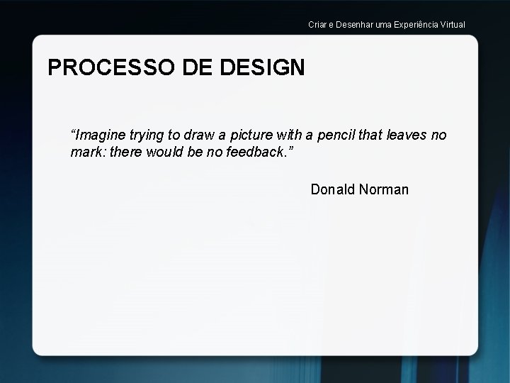 Criar e Desenhar uma Experiência Virtual PROCESSO DE DESIGN “Imagine trying to draw a