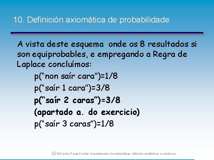 10. Definición axiomática de probabilidade A vista deste esquema onde os 8 resultados si