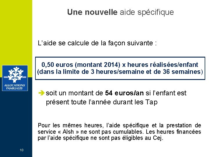 Une nouvelle aide spécifique L’aide se calcule de la façon suivante : 0, 50