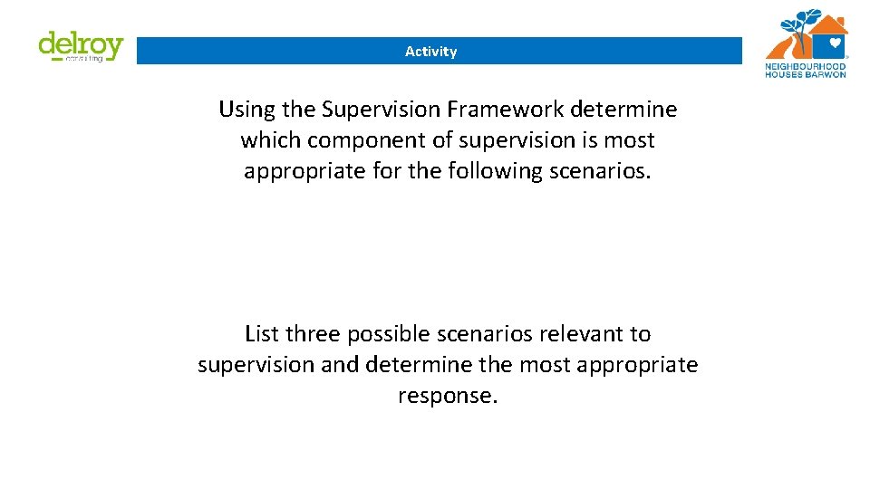 Activity Using the Supervision Framework determine which component of supervision is most appropriate for