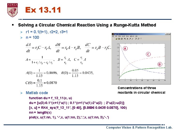 Ex 13. 11 § Solving a Circular Chemical Reaction Using a Runge-Kutta Method r