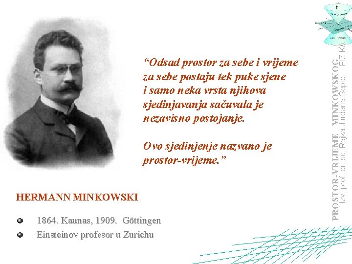 HERMANN MINKOWSKI 1864. Kaunas, 1909. Göttingen Einsteinov profesor u Zurichu FIZIKA 1 Izv. prof.