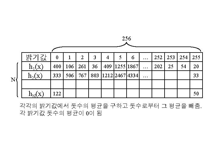 256 N 밝기값 h 1(x) h 2(x) h. N(x) 0 1 2 400 106