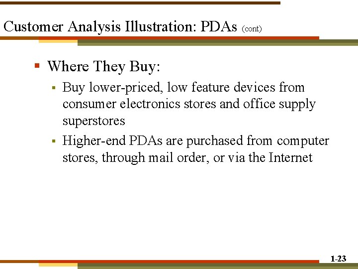 Customer Analysis Illustration: PDAs (cont) § Where They Buy: § § Buy lower-priced, low Customer Analysis Illustration: PDAs (cont) § Where They Buy: § § Buy lower-priced, low