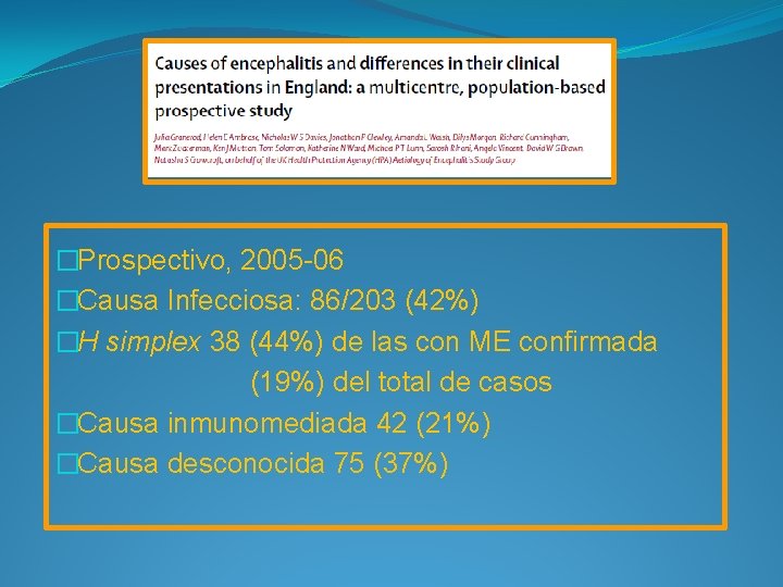 �Prospectivo, 2005 -06 �Causa Infecciosa: 86/203 (42%) �H simplex 38 (44%) de las con