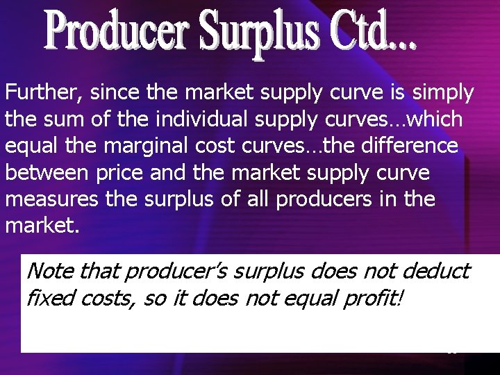 Further, since the market supply curve is simply the sum of the individual supply