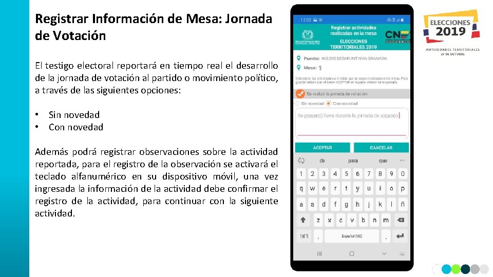 Registrar Información de Mesa: Jornada de Votación El testigo electoral reportará en tiempo real