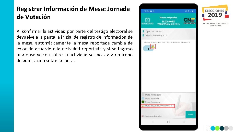 Registrar Información de Mesa: Jornada de Votación Al confirmar la actividad por parte del