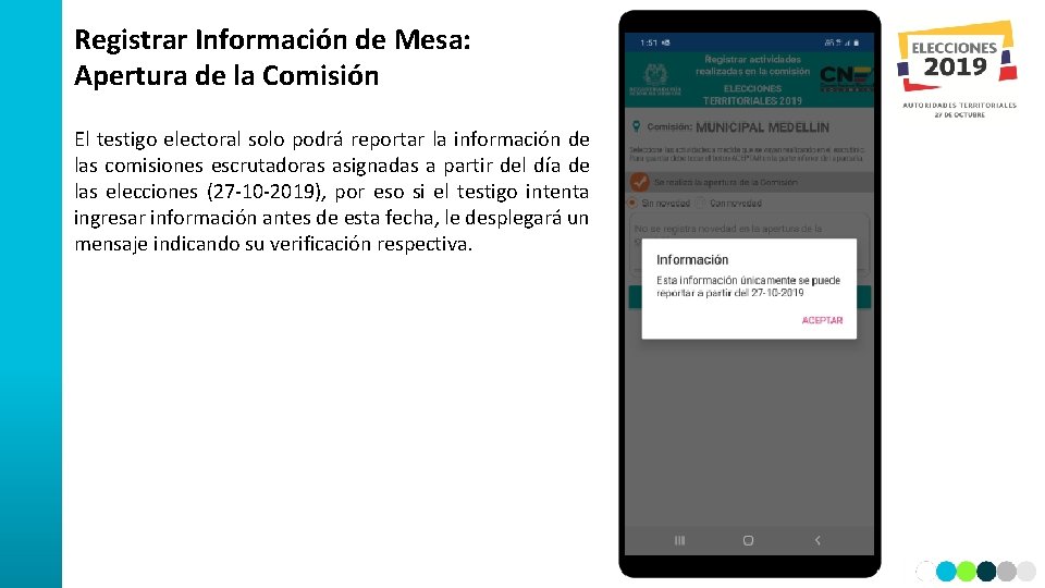 Registrar Información de Mesa: Apertura de la Comisión El testigo electoral solo podrá reportar