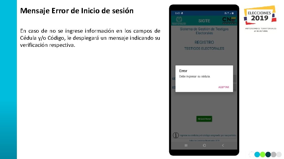 Mensaje Error de Inicio de sesión En caso de no se ingrese información en