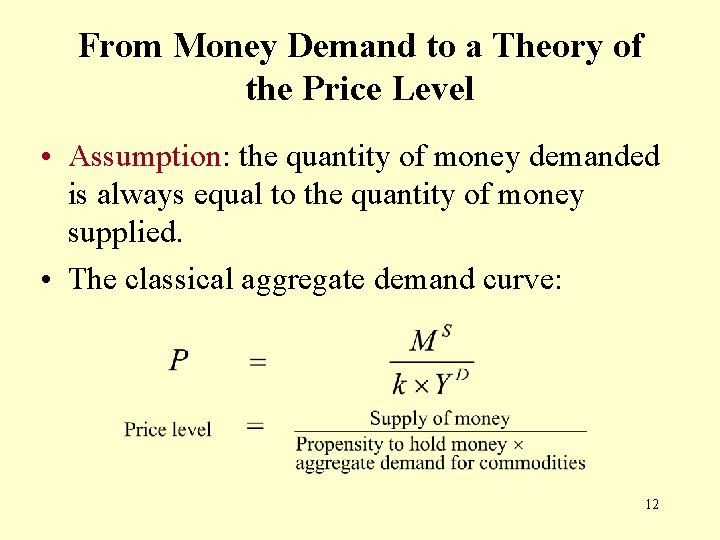 From Money Demand to a Theory of the Price Level • Assumption: the quantity From Money Demand to a Theory of the Price Level • Assumption: the quantity