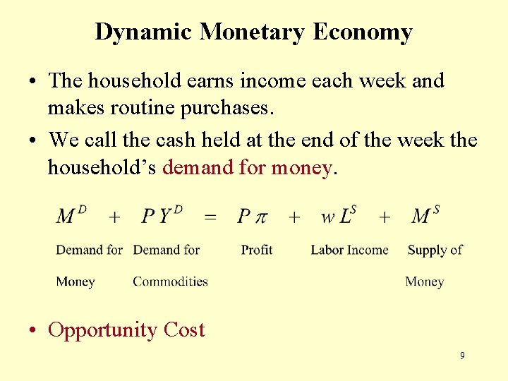 Dynamic Monetary Economy • The household earns income each week and makes routine purchases. Dynamic Monetary Economy • The household earns income each week and makes routine purchases.