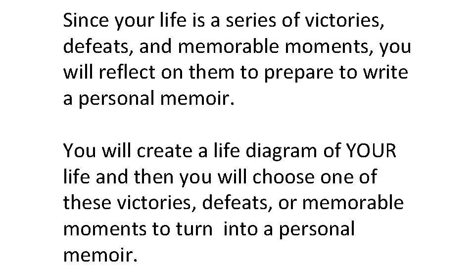 Since your life is a series of victories, defeats, and memorable moments, you will
